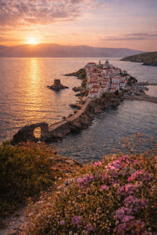 Andros cinematic poster Greek island wall art instant download