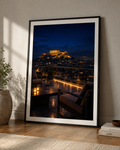 Athens Rooftop by Night cinematic poster in a modern interior frame – Morphē Studio wall art print

