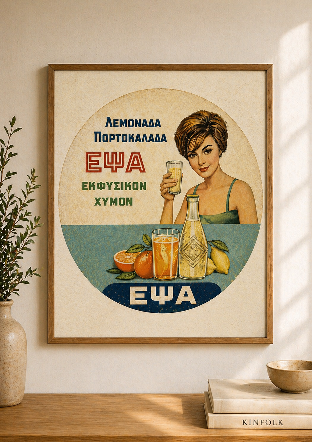 EPSA Drinks Greek vintage ad poster mockup – printable retro wall art, high-resolution 300 DPI instant download

