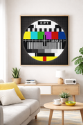 ERT Test Card Greek vintage poster mockup displayed as framed wall art in modern interior decor

