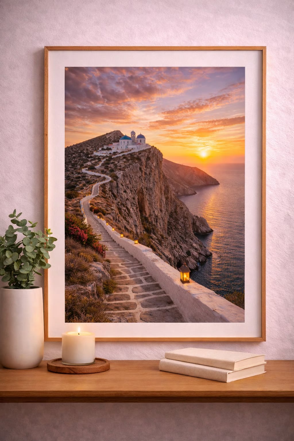 Folegandros cinematic poster Greek island wall art instant download