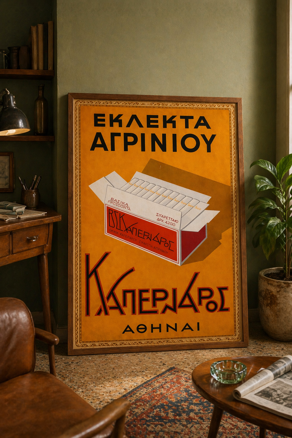 Kapernaros Cigarettes – Greek Vintage Advertising Poster, digitally restored printable wall art, mockup