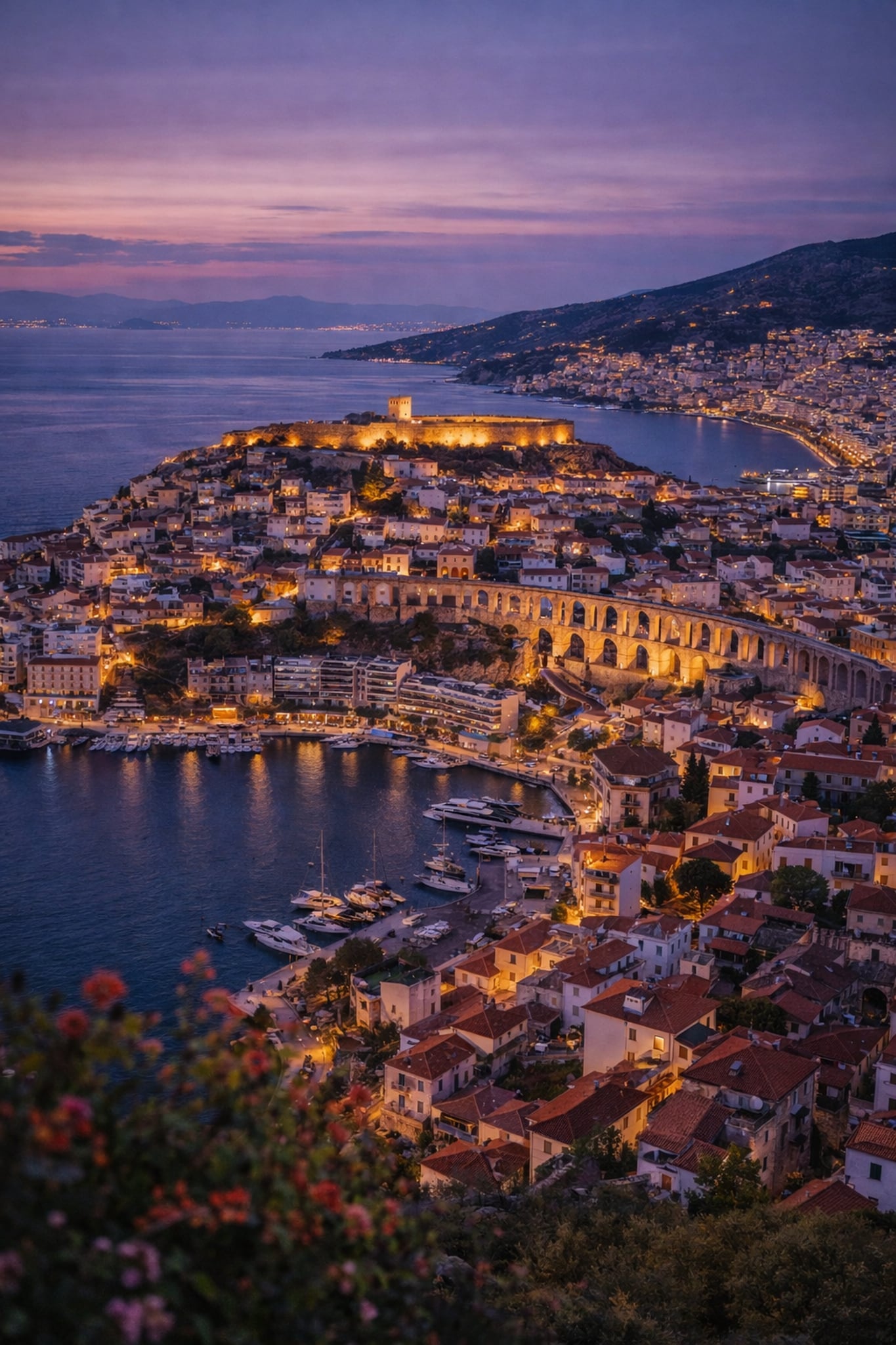 Kavala cinematic poster preview – film-inspired illustration of Kavala Greece, digital download wall art

