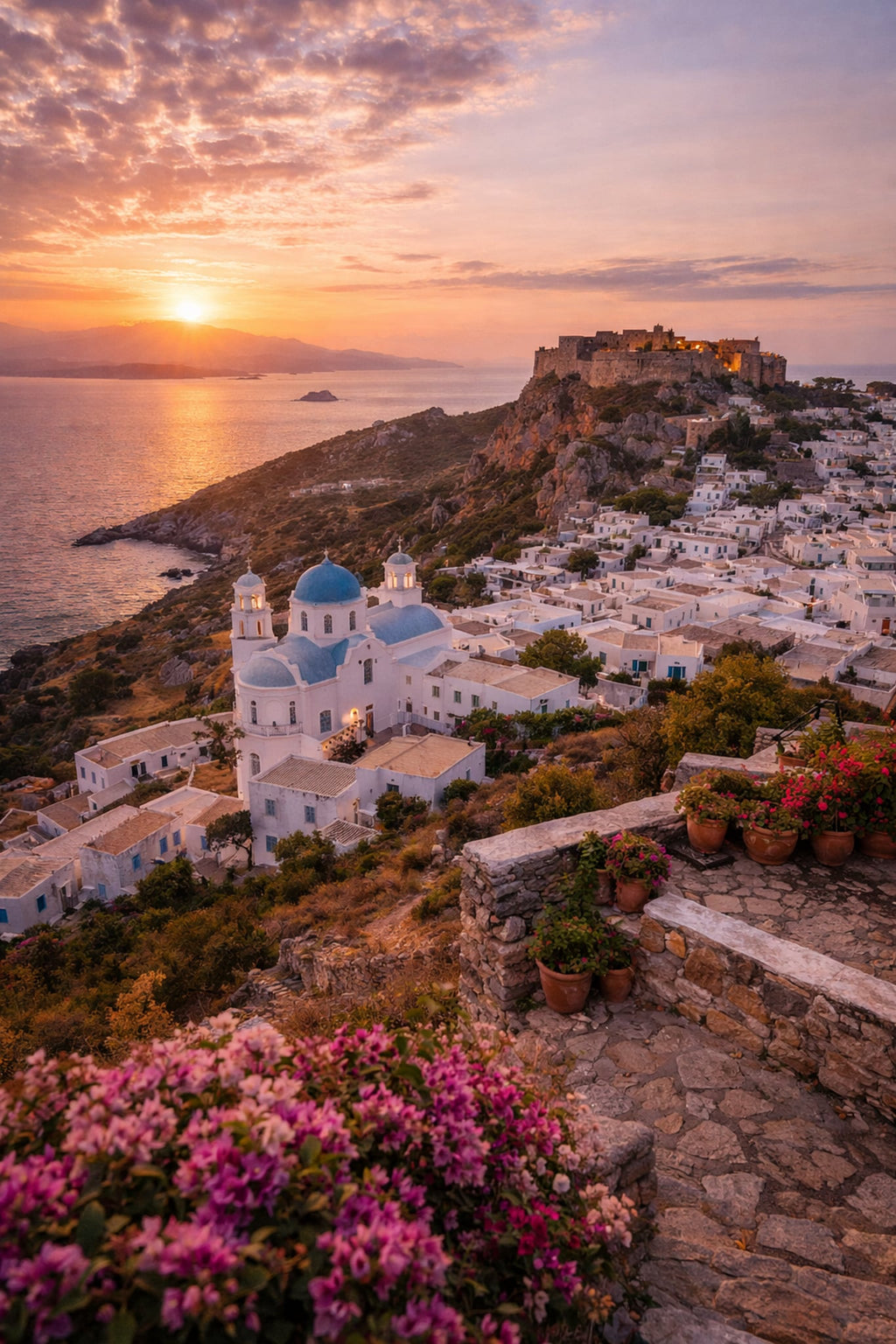 Kithira cinematic poster preview – film-inspired illustration of Kythira Greece, digital download wall art

