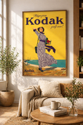 Kodak Greek vintage advertisement poster mockup displayed as framed wall art in interior decor
