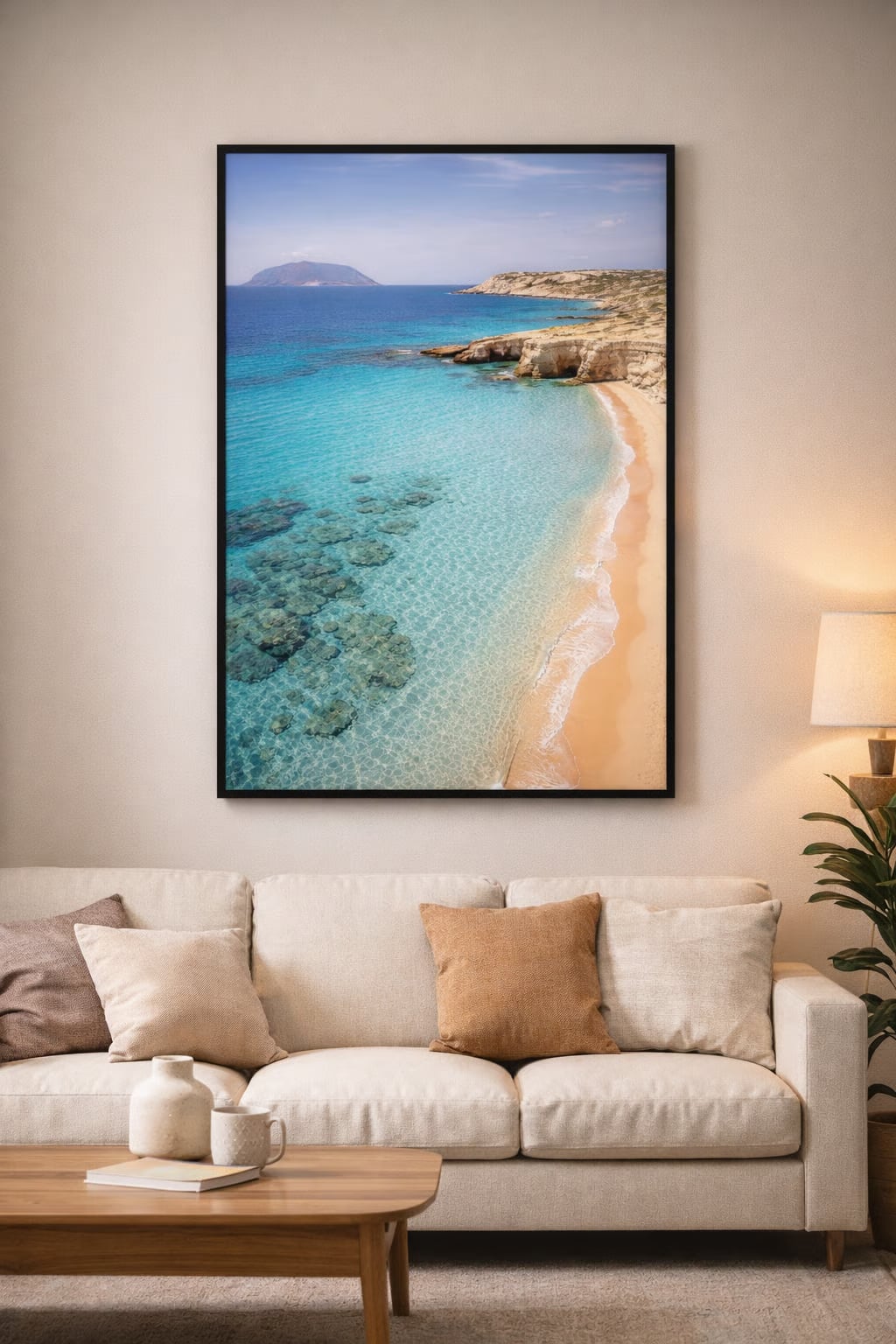 Koufonisia cinematic poster mockup – printable Greek island wall art, high-resolution 300 DPI instant download

