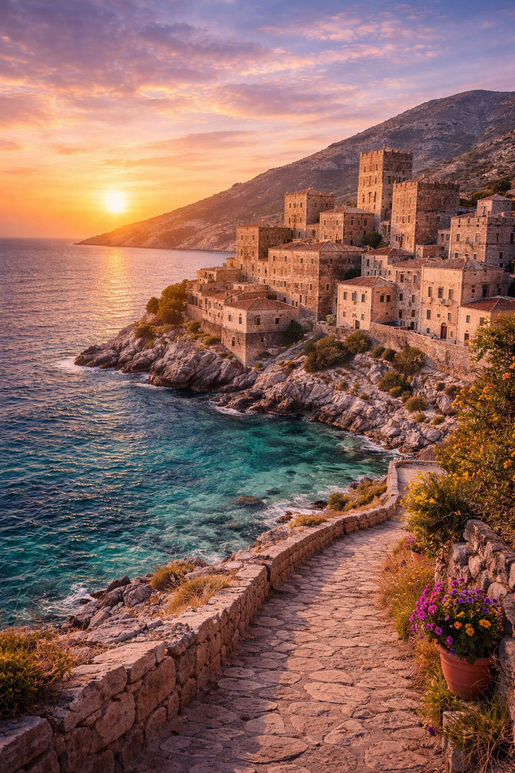 Mani Cinematic Poster preview – dramatic Peloponnese landscape, high resolution 300 DPI instant digital download, Morphē Studio
