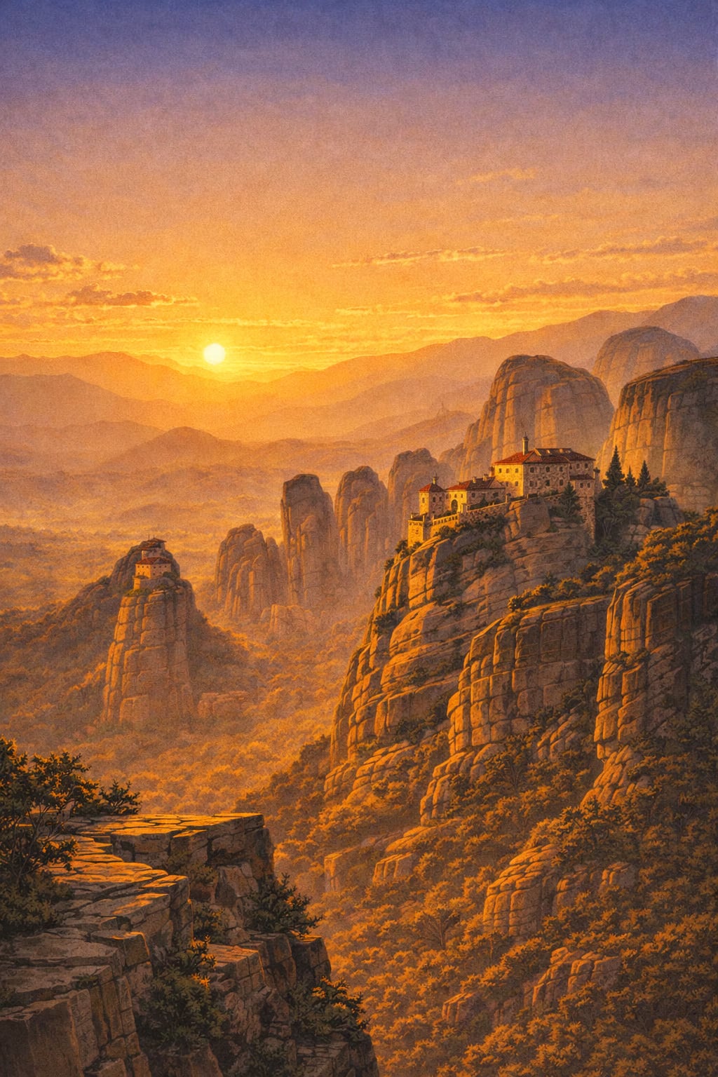 Meteora vintage Greek landmark poster wall art instant download