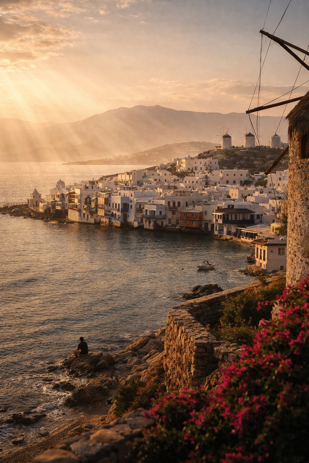 Mykonos poster print – printable wall art with Cycladic architecture and deep blue Aegean waters