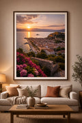 Nafplio Cinematic Poster mockup – framed printable wall art displayed in a modern interior, Morphē Studio

