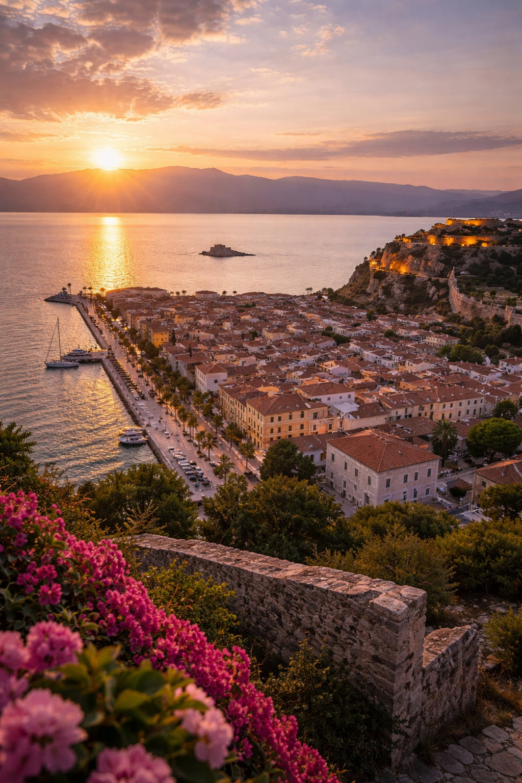 Nafplio Cinematic Poster preview – Venetian harbour and neoclassical streets of Nafplio, high resolution 300 DPI instant digital download, Morphē Studio
