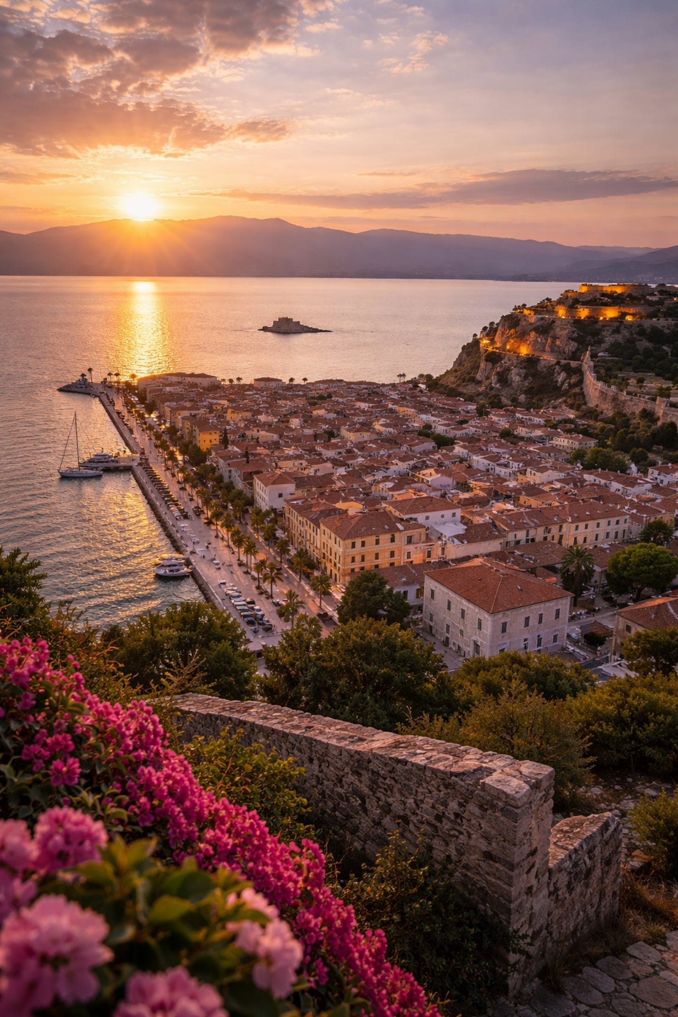 Nafplio Cinematic Poster preview – Venetian harbour and neoclassical streets of Nafplio, high resolution 300 DPI instant digital download, Morphē Studio
