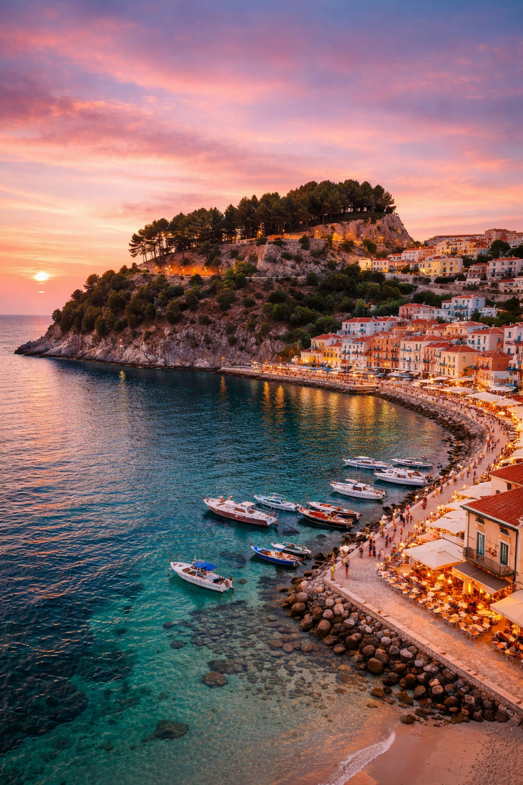 Parga Cinematic Poster preview – colourful coastal town of Parga with Venetian castle, Epirus Greece, high resolution 300 DPI instant digital download, Morphē Studio

