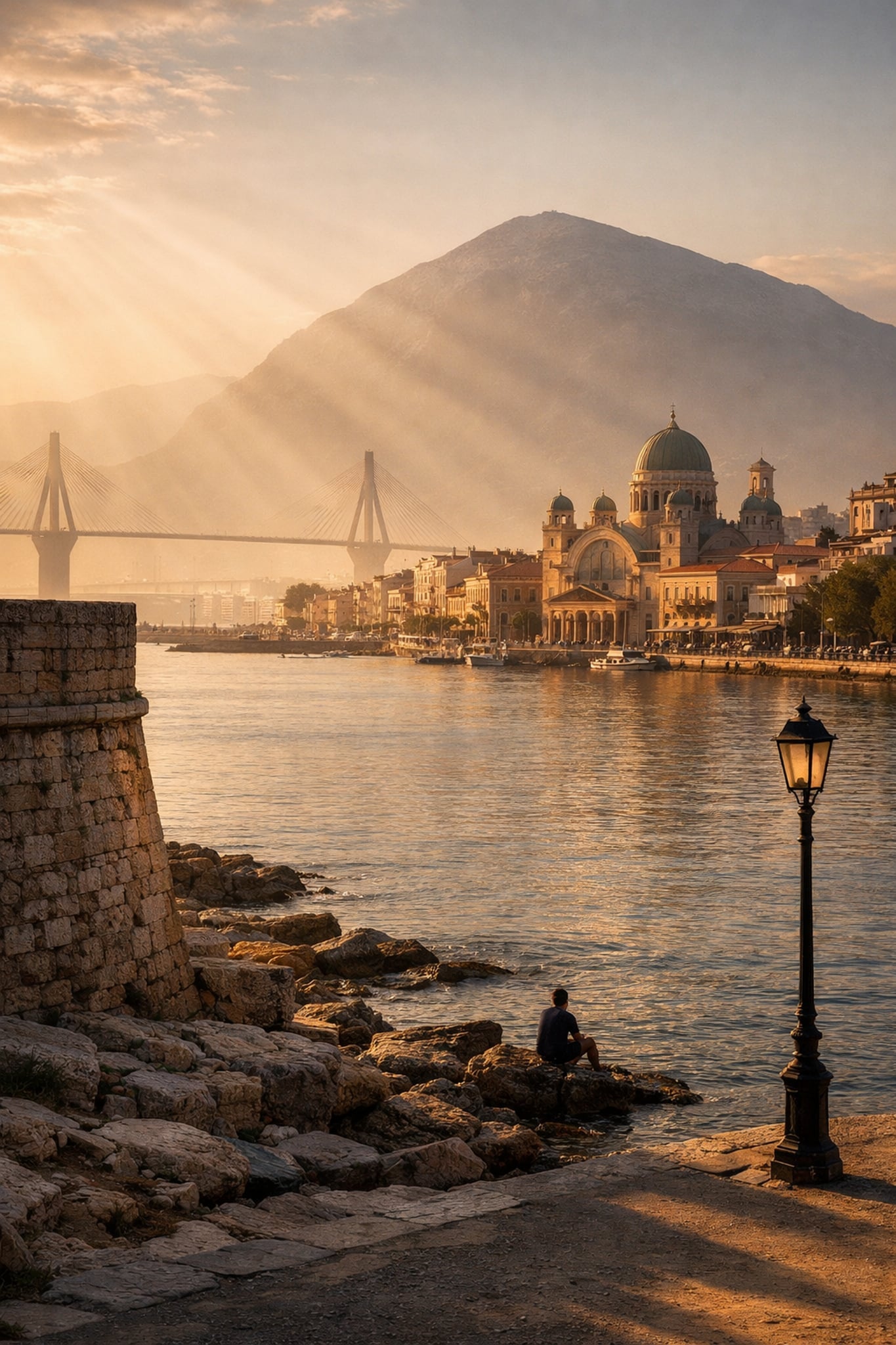 Patras Cinematic Poster preview – dramatic cityscape of Patras with neoclassical architecture, Western Greece, high resolution 300 DPI instant digital download, Morphē Studio

