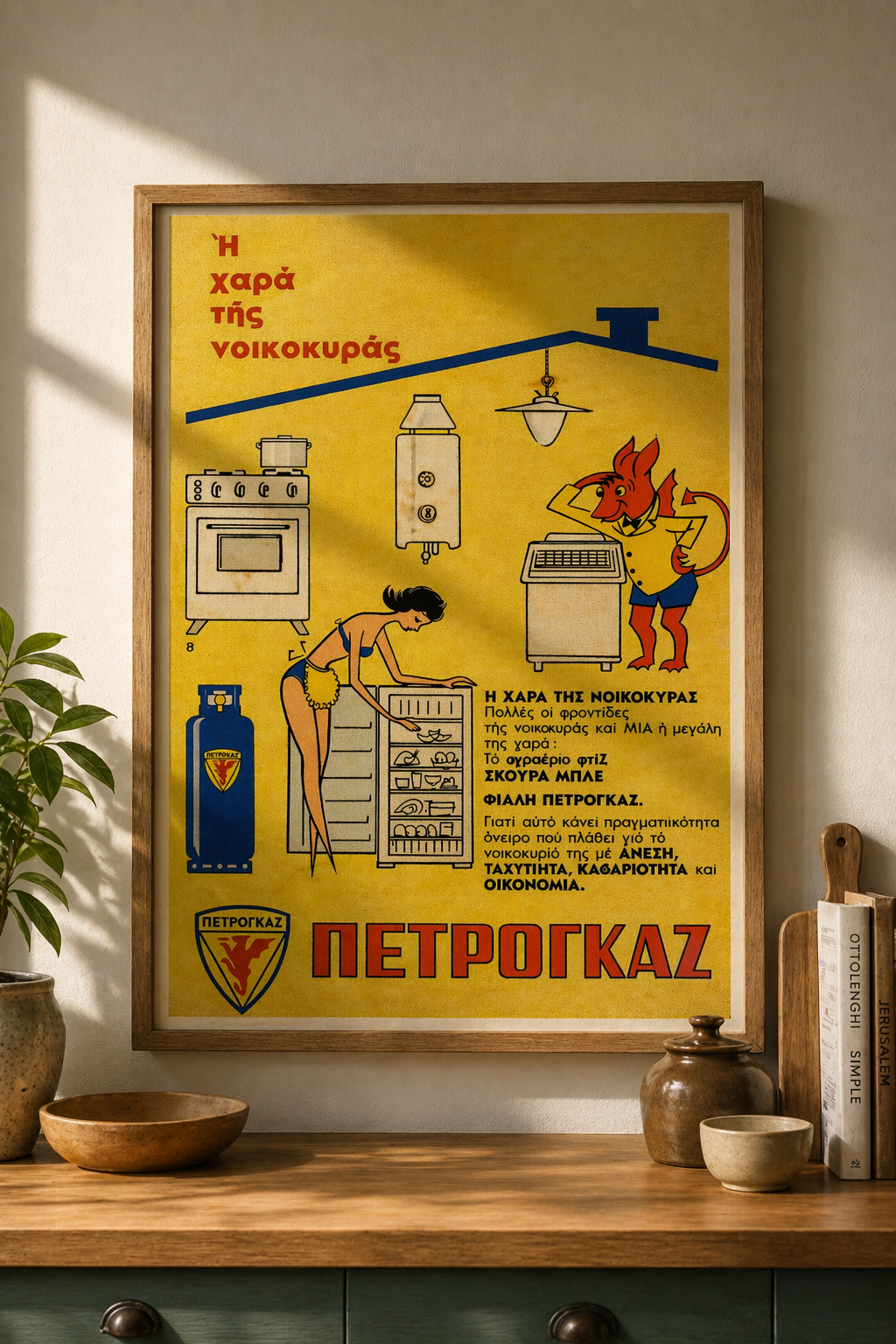 Petrogaz – Greek Vintage Advertising Poster, digitally restored printable wall art, mockup
