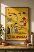 Petrogaz – Greek Vintage Advertising Poster, digitally restored printable wall art, mockup