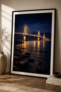 Rion Antirion Bridge by Night cinematic poster in a modern interior frame – Morphē Studio wall art print

