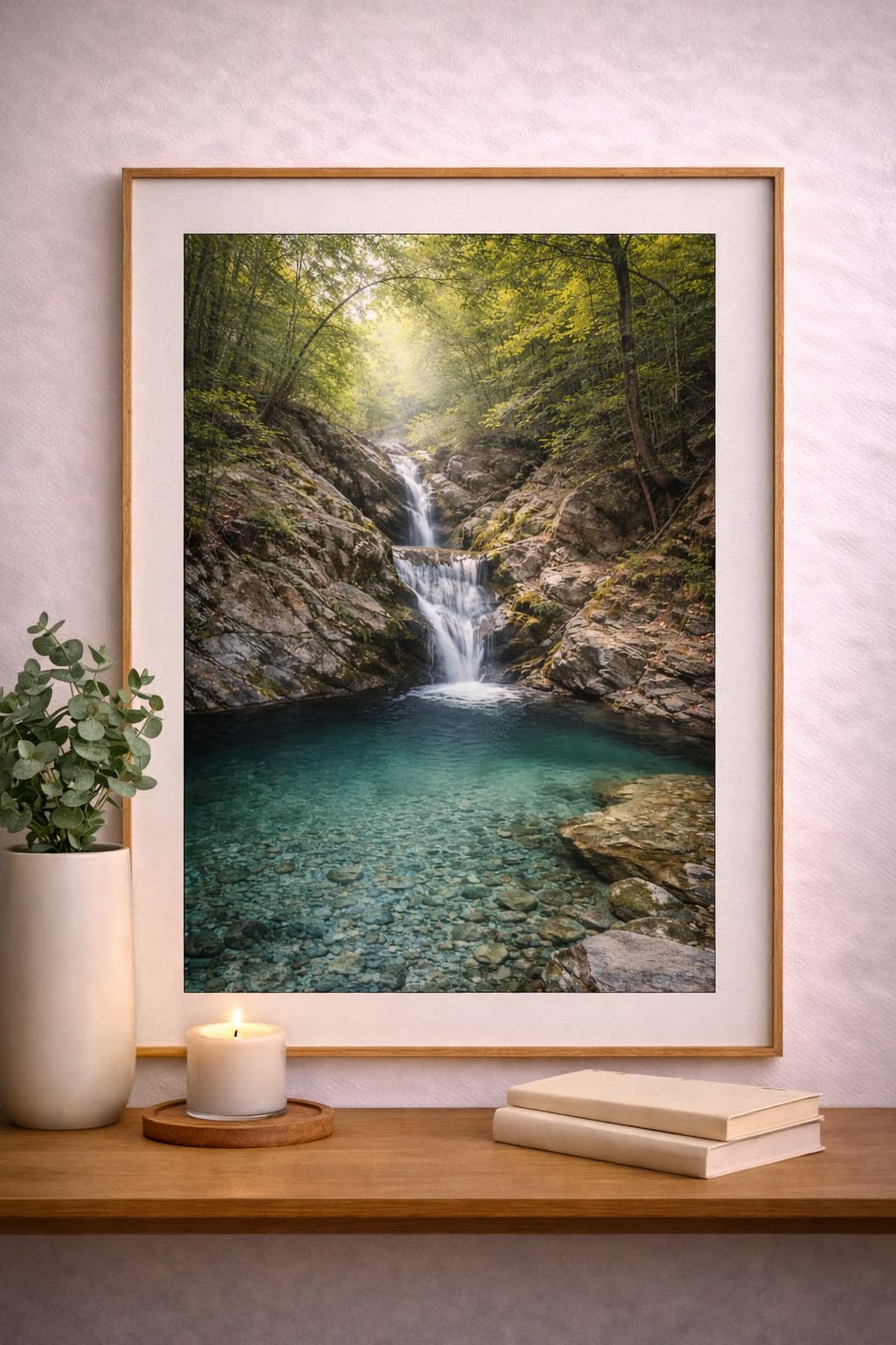 Samothraki Cinematic Poster mockup – framed printable wall art displayed in a modern interior, Morphē Studio
