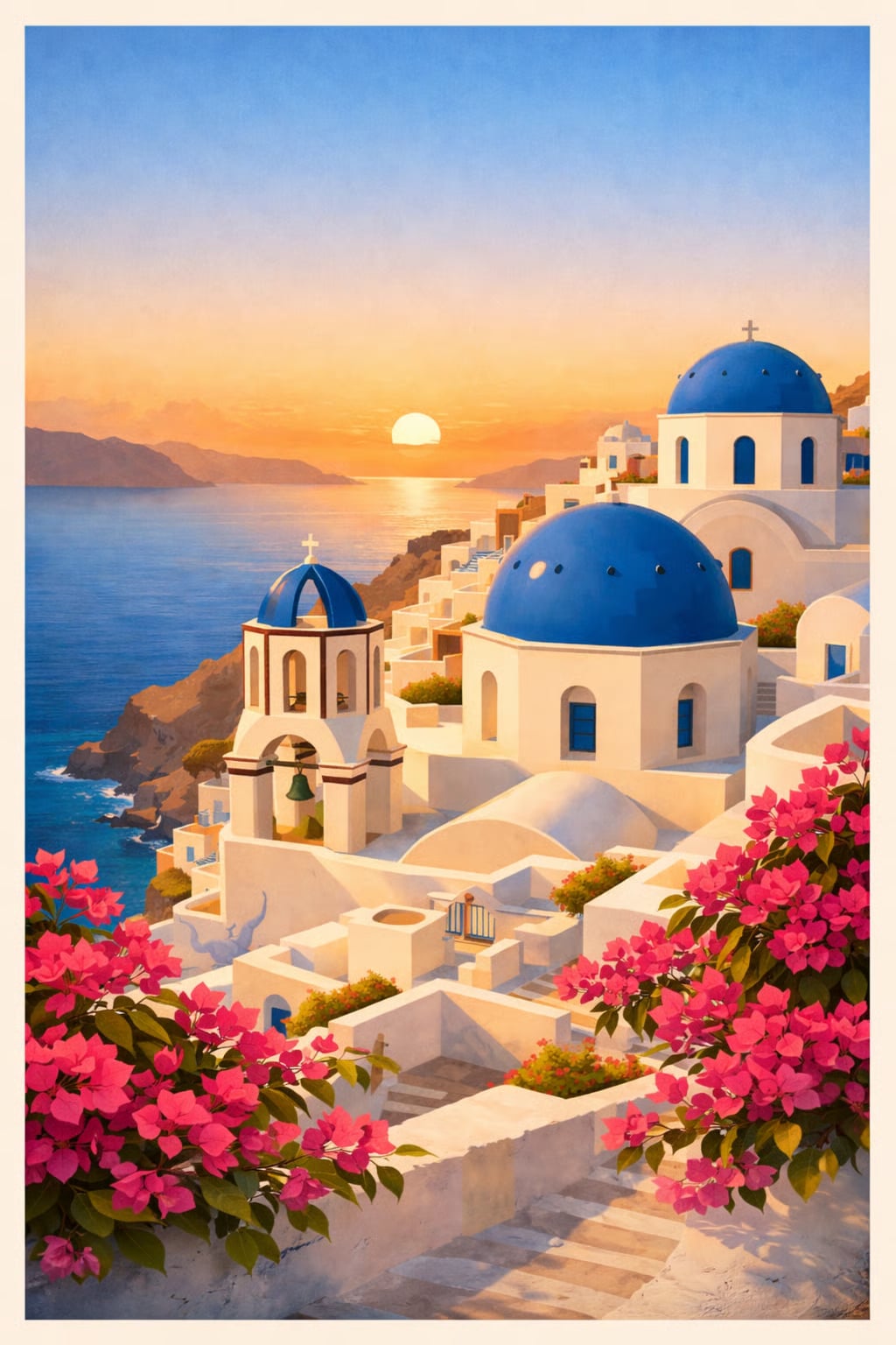 Santorini vintage travel poster Greek island wall art instant download