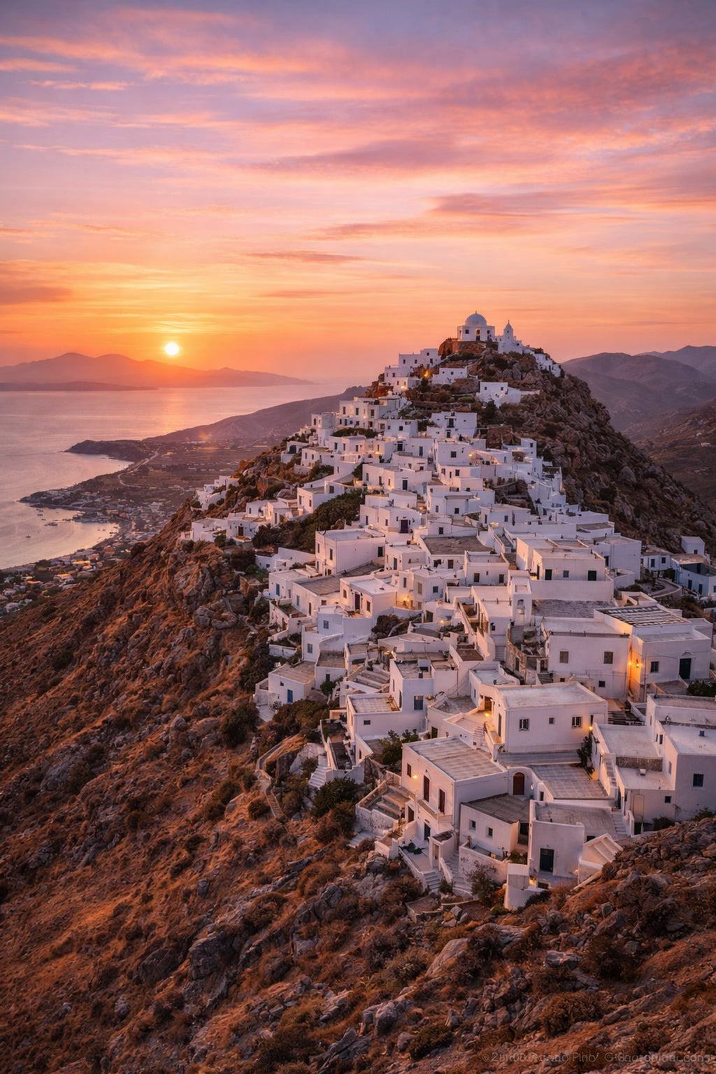 Serifos Cinematic Poster preview – whitewashed Chora village overlooking the Aegean Sea, Cyclades, high resolution 300 DPI instant digital download, Morphē Studio
