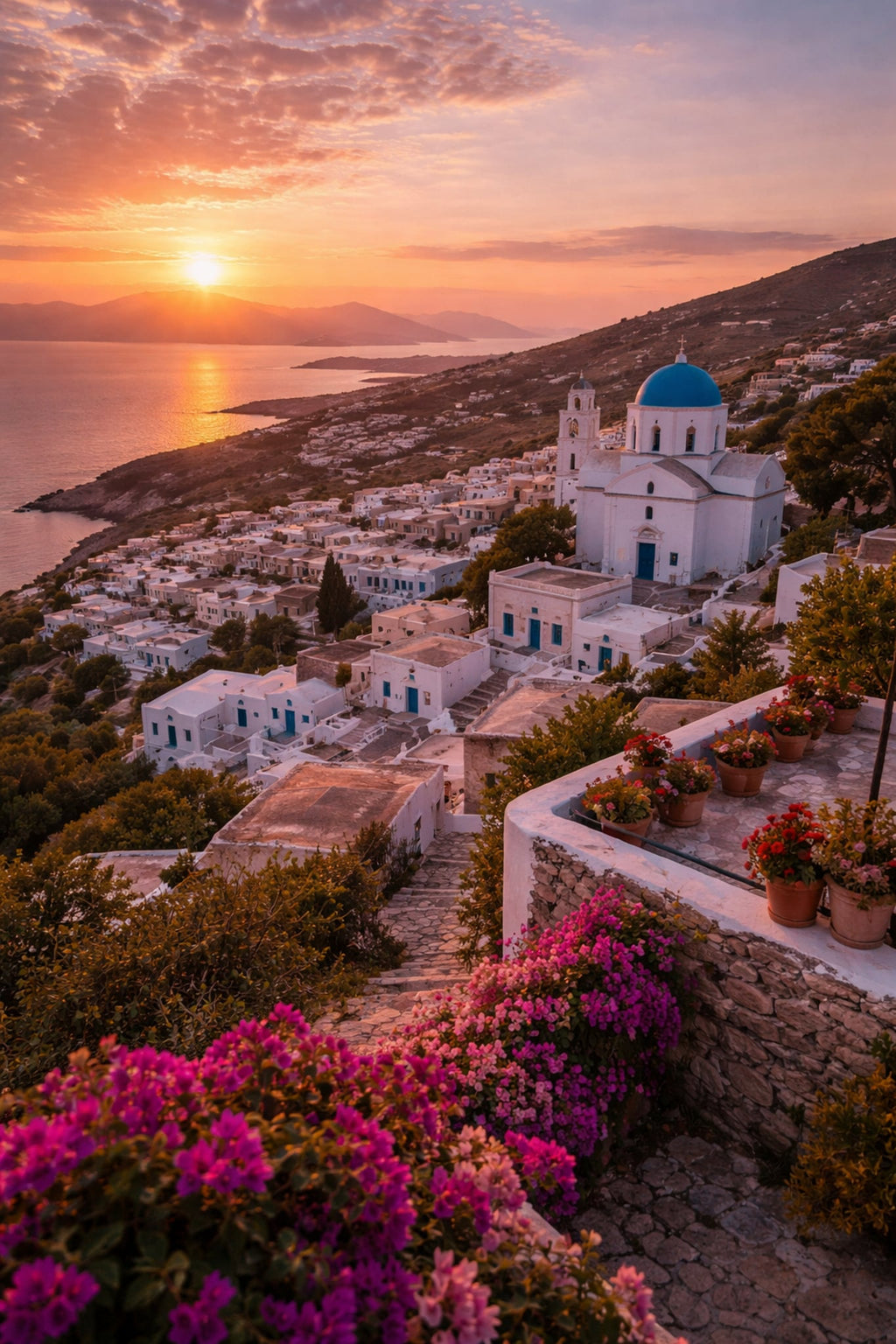 Tinos Cinematic Poster preview – scenic village and Aegean coastline of Tinos island, Cyclades Greece, high resolution 300 DPI instant digital download, Morphē Studio
