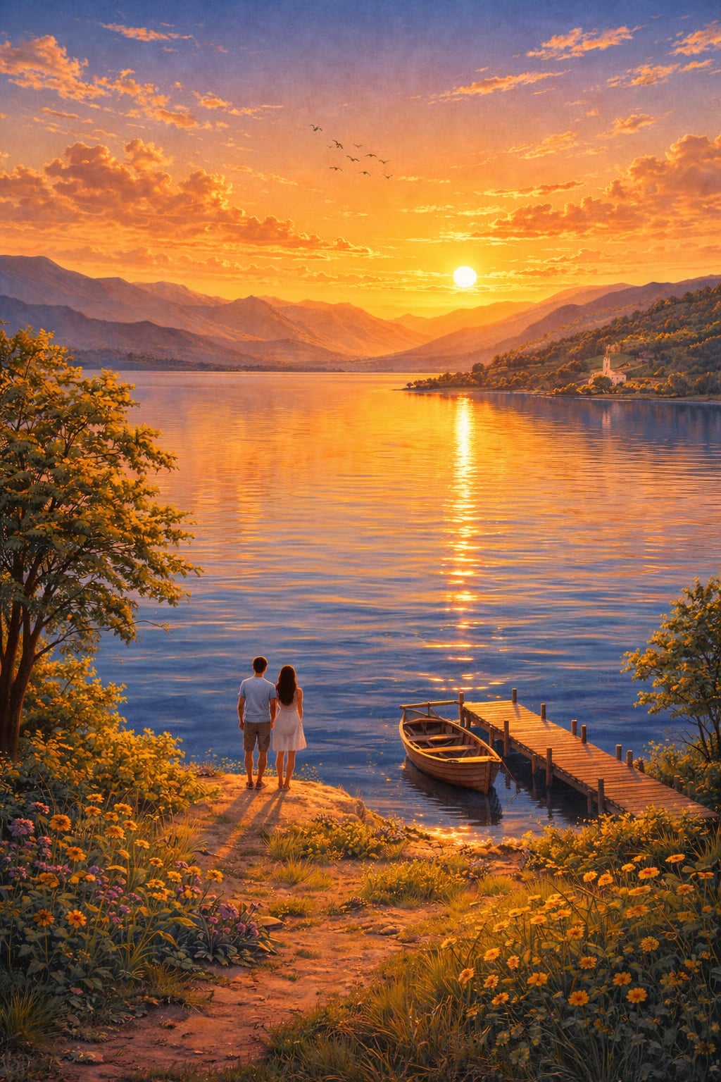 Trichonida Lake vintage Greek nature poster wall art instant download