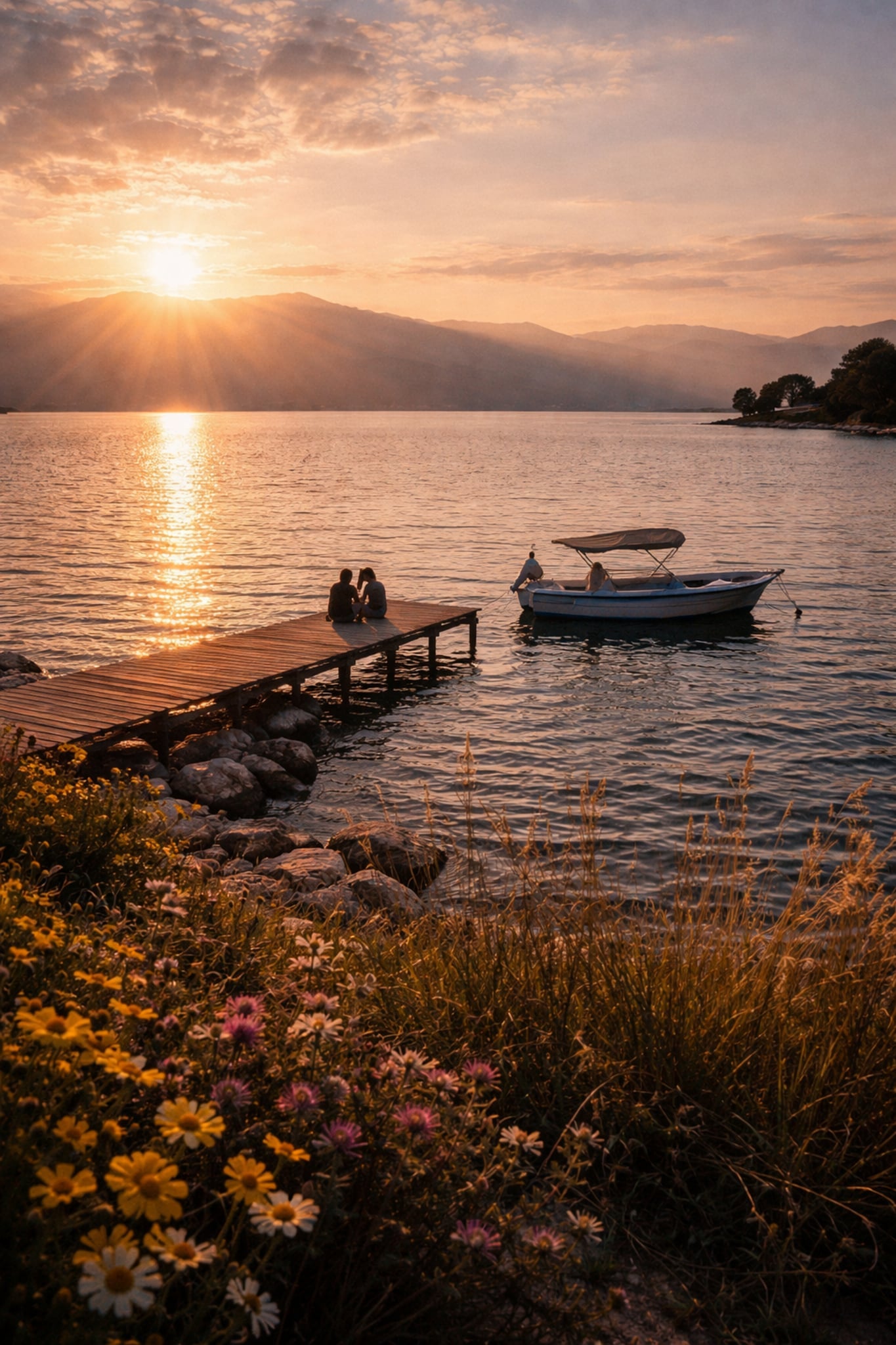Trichonida Cinematic Poster preview – serene landscape of Lake Trichonida surrounded by mountains, Western Greece, high resolution 300 DPI instant digital download, Morphē Studio
