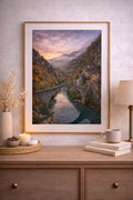 Zagori Cinematic Poster mockup – framed printable wall art displayed in a modern interior, Morphē Studio
