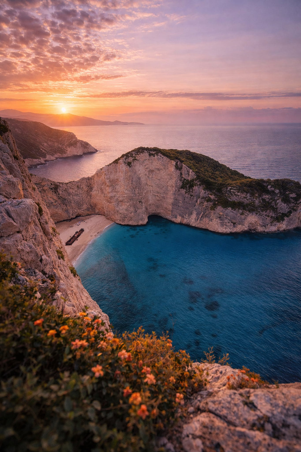 Zakynthos Greece poster print – printable wall art with iconic shipwreck cove and dramatic limestone cliffs